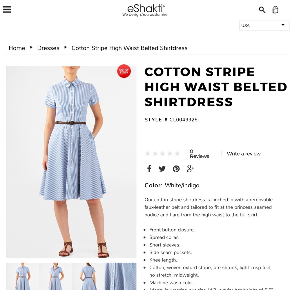 eShakti Cotton Shirt Dress Size 14